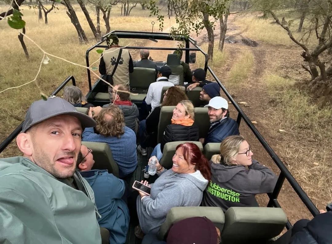 Canter safari bus in Ranthambore National Park with tourists