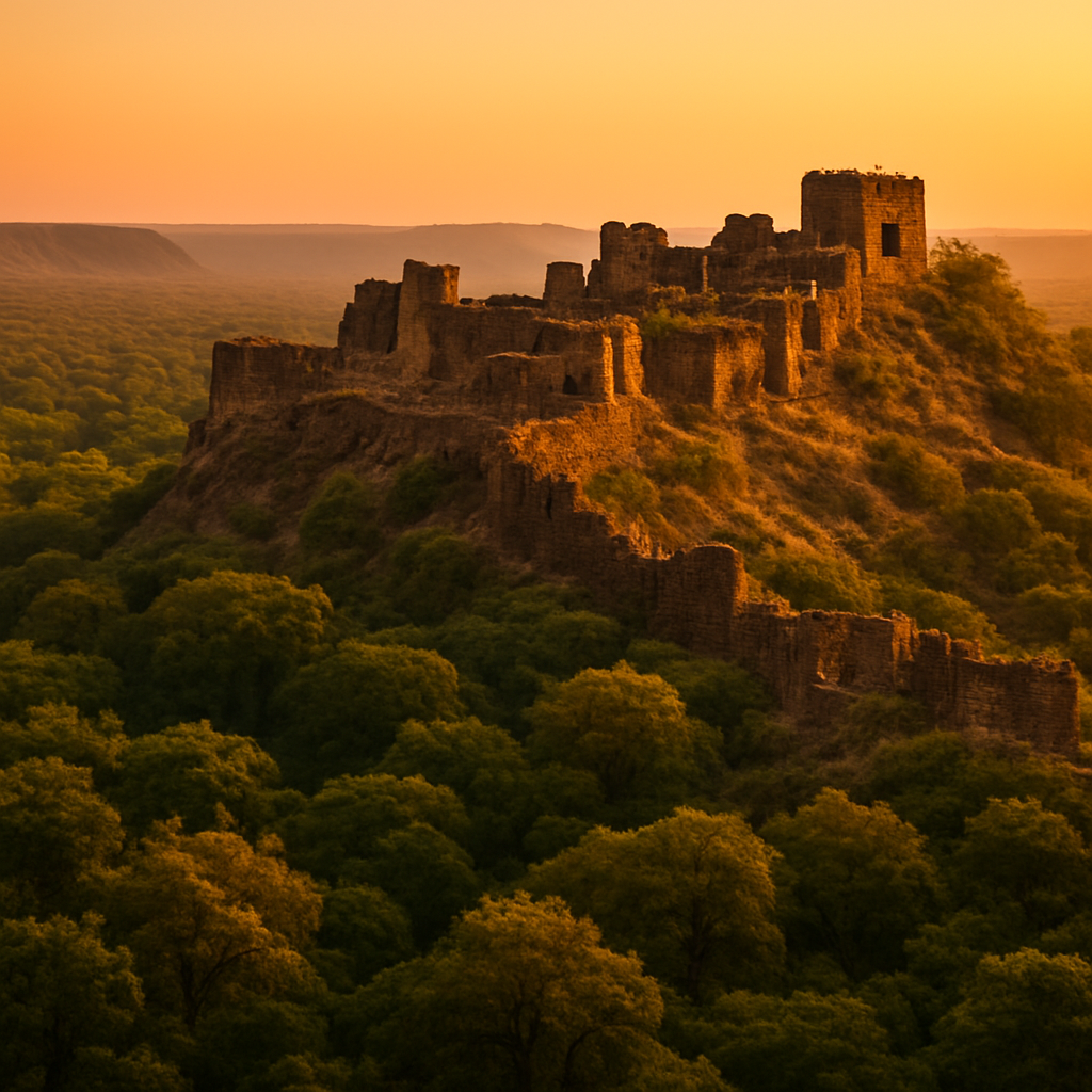 Ranthambore Fort overlooking wildlife sanctuary - explore different safari zones
